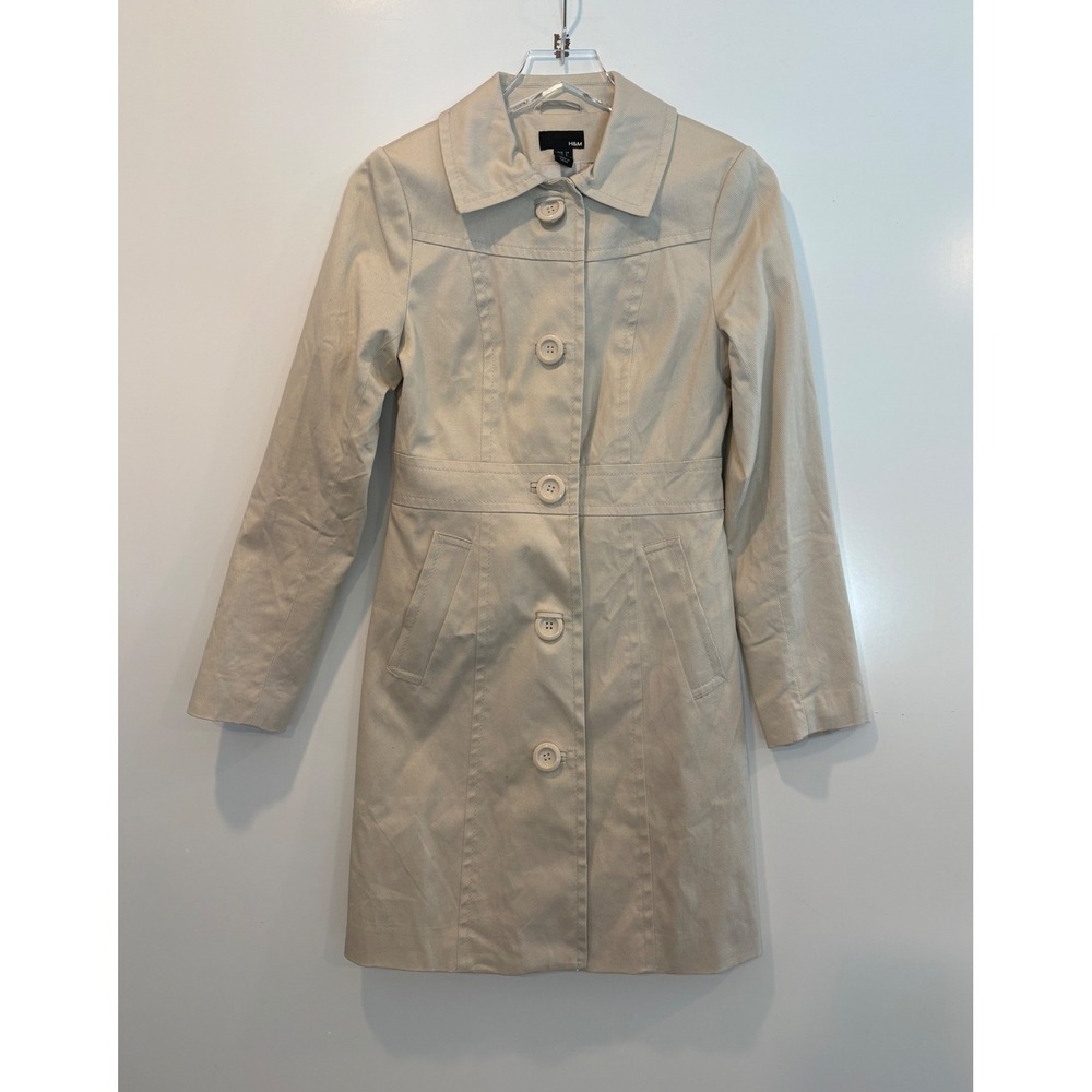 H&M Beige Trench Coat Women‎ US 4 Single Breasted Classic Style